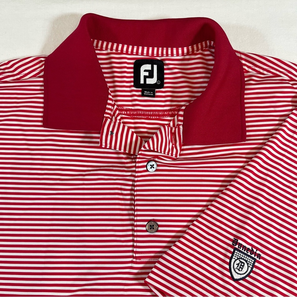 FootJoy Men Red & White Striped Golf Polo Sport Performance Active Shirt size L